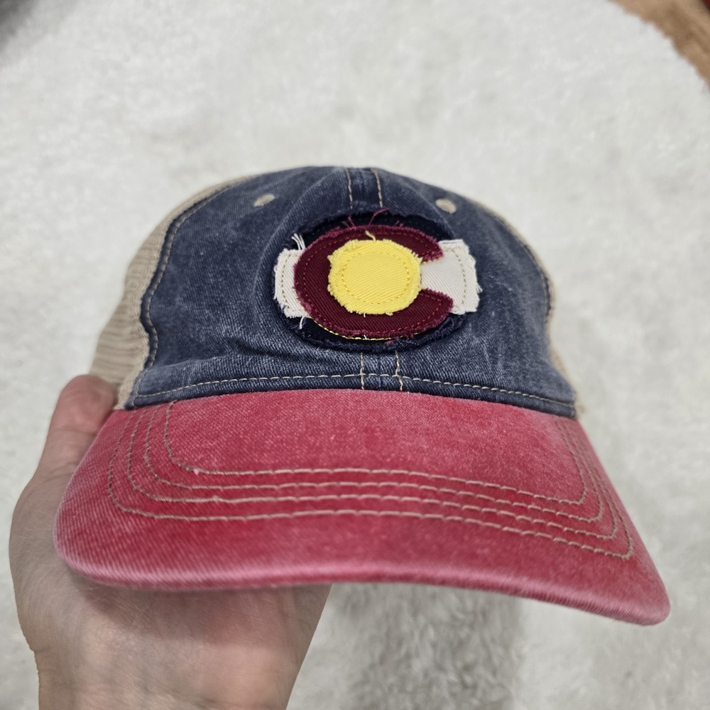 Colorado State Flag Trucker Hat Mesh Back Distressed Snapback Cap Blue/Red/Tan